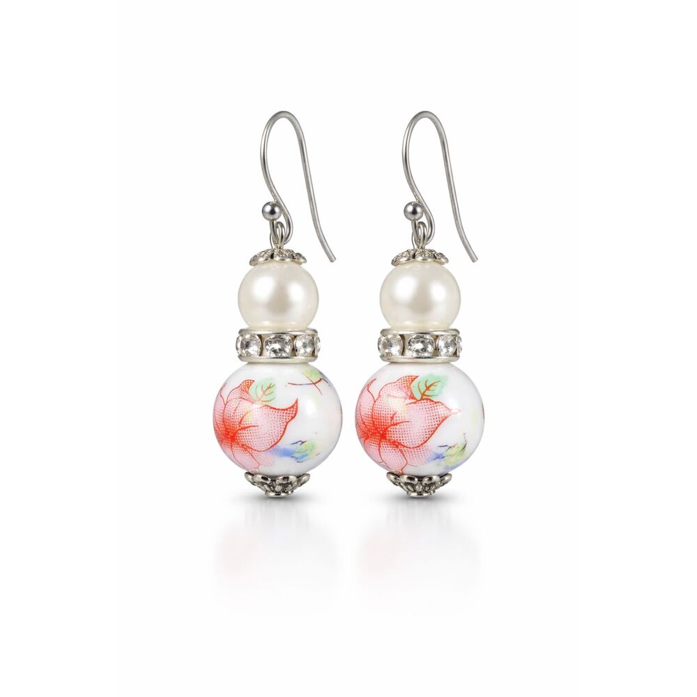 Red Lily FloraFaux Pearl Drops Dangle Earrings